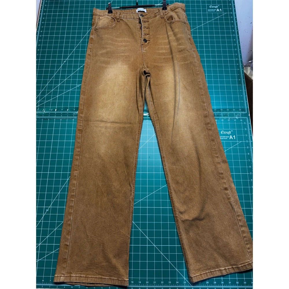 Grace & Lace Womens Size 16 Brown Tobacco Wide Leg Button Fly Jeans High Rise